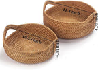 Rattan Storage Basket, Hand Woven Fruit Basket with Handles, Wicker Serving Basket, Bread Basket, Decorative Baskets for Organizing, Set of 2