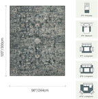 8x10 Area Rugs for Living Room Bedroom, Large Washable Rug, Blue Vintage Retro Boho Rug, Non Slip & Low Pile Faux Wool Thin Carpet for Indoor Dining Room and Kids Room(Blue 8x10ft)
