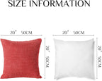 Softalker Throw Pillow Covers 20x20 Inch, Set of 2, Soft Corduroy Boho Stripe Decorative Pillow Cover, Couch Fluffy Pillow Cover for Farmhouse Home Decor Bed Living Room, Red