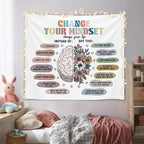 Positive Wall Tapestry - Change Your Mindset Mental Health Tapestry，Motivational Wall Hanging Decor for Teen Bedroom Living Room Dorm,Mental Health Office Decoration 59x51 Inch(Colorful-Change02)