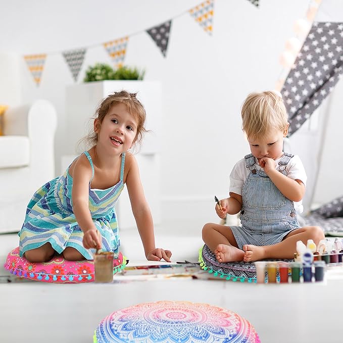 Ganeen 12 Pcs Floor Cushions for Classroom 16'' Boho Kids Seating Pillow Flexible Floor Cushions Meditation Pillows for Toddler Sitting Home School Classroom Kindergarten Daycare Nursery(Round)