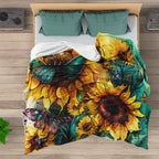 Sunflower Throw Blankets for Couch,Farmhouse Wildflower Blankets Green Butterflies Insect Floral Design Cozy Luxury Rustic Yellow Flower Blue Teal Flannel Bed Blanket for Women Girl 70"x80"