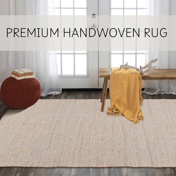 Savi Home Jute Cotton Rug 6'x9' ft – Hand Woven Soft Cotton Jute Area Rug, Natural Farmhouse Décor for Living Room, Rustic Vintage Boho Style Carpet