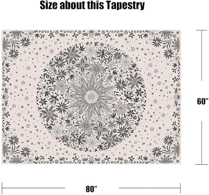 Neasow Bohemian Tapestry Wall Hanging, Beige White Floral Tapestry with Dotted Daisy Medallion Print Bedroom Boho Hippie Home Decor, 60x80 inches