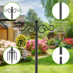 Double Shepherds Hooks for Outdoor,2 Pack 90 Inch Bird Feeder Pole with 5 Prongs Base,Heavy Duty Shepherds Hook,Suitable for Garden in Hanging Flower Basket,Lantern,Bird Nests (90 Inch)