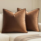 MIULEE Brown Velvet Throw Pillow Covers 20x20 Soft Decorative Solid Square Cushion Cases Pack of 2 Modern Luxury Home Decor for Couch, Sofa, Bedroom