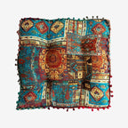 Square Bohemian Floor Pillow, Meditation Floor Seat Cushion, Large Soft Cotton Linen Pillows for Yoga Living Room Balcony Outdoor Tatami, 22x22 Inches (Blueflower Square)
