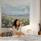 STHTTSW Coastal Wildflower Tapestry, Flower Field Landscape Tapestries Wall Blanket, Preppy Beach Floral Wall Hanging Decor for Teen Girl Women Home Living Room Bedroom, 50x60 Inch