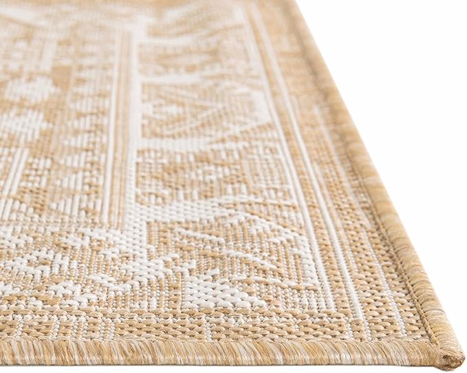 Rugs.com Outdoor Aztec Collection Rug – 7' x 10' Natural Flatweave Rug Perfect for Living Rooms, Large Dining Rooms, Open Floorplans