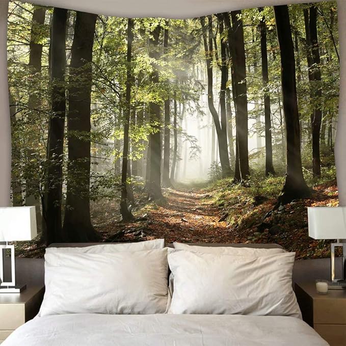 DZGlobal Forest Pathway in the Misty Mountain Tapestry Wall Hanging Art Nature Landscape Tapestries 80W X 60L Inch Home Decor for Living Room Bedroom Kitchen Dorm Green