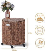 Wimarsbon 2Pcs Pouf Ottomans, Natural Seagrass Foot Stool, Hand Weaving Round Ottoman, Boho Decorative Seat, Jute Braided Pouffe Poof Accent Sitting Footrest (Storage Black Water Hyacinth)