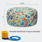 Magpie Fabrics Inflatable Stool Ottoman Pouf D20 xH9, Outdoor Round Footrest Footstool with Foot Pump, Portable for Patio Garden Travel Camping - Paisley Multi