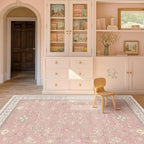 Pink Washable 6x9 Rug for Bedroom - Nursery Floral Girls Room Rug Machine Washable Non Slip Kids Playroom Mat, Cute Girly Thin Low Pile Stain Resistant Living Room Decor