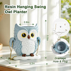QCQHDU Swing Owl Hanging Pots with Drainage Hole, Small Resin Succulent Plant Planters, Cute Indoor/Outdoor Decor for Balcony Garden Patio, Women Gift Idea, Blue