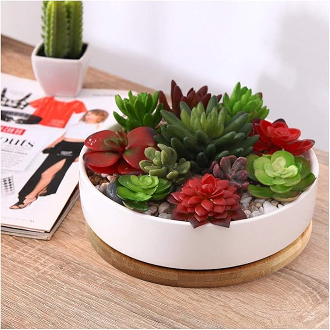 3 Pack Bamboo Saucer, 6 Inch Plant Saucer, 5" Cactus Plant Tray, Round Bamboo Tray for Modern Ceramic Flower Pot, Planter Pot, Cup Holder, Spoon Holder, Kitchen Utensil Rest
