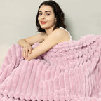 Aganear Fluffy Throw Blanket for Couch,3D Ribbed Jacquard Warm Fuzzy Blanket for Couch, Home Decor for Lightweight Cozy Soft Throw for All Seasons(Pink,50"×60")