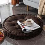 Meditation Floor Pillow Cushions, Outdoor Seat Cushion, Round Tufted Velvet Meditation Cushion, Solid Color Floor Mats for Indoor Outdoor, 24x24 inch, Coffee