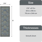 GENIMO Floral Washable Runner Rug 2’6”x8’, Non-Slip Long Hallway Carpet for Entryway, Kitchen, Indoor Floor Use, Vintage Boho Soft Thin Rug Décor, Dark Blue