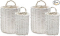 AuldHome Design Wall Hanging Baskets (White, Set of 2); Woven WIcker Rustic Farmhouse White Washed Door Baskets, Small and Medium Size (Pack of 2)