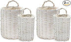 AuldHome Design Wall Hanging Baskets (White, Set of 2); Woven WIcker Rustic Farmhouse White Washed Door Baskets, Small and Medium Size (Pack of 2)