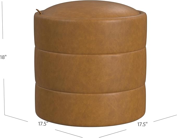 Spatial Order Storage Round Ottoman with Removable Lid (with Hidden Storage) | Spatial Order Home Décor | Upholstered Round Velvet Ottoman – Carmel Faux Leather
