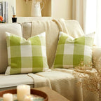 CARRIE HOME Spring Outdoor Green Plaid Pillow Covers 18x18 Set of 2, Green Farmhouse Buffalo Plaid Throw Pillows, Spring Outdoor Front Porch Decor Gingham Pillow Covers (No Pillow Inserts)