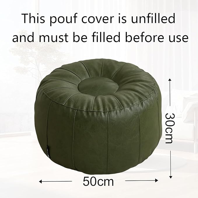Louis Donné Waterproof Unstuffed Pouf Ottoman for Foot Rest DIY Faux Leather Moroccan Retro Stytle no Filler Cover Storage for Books Home docoration Pet priendly (Only Cover)(Lucky Green)