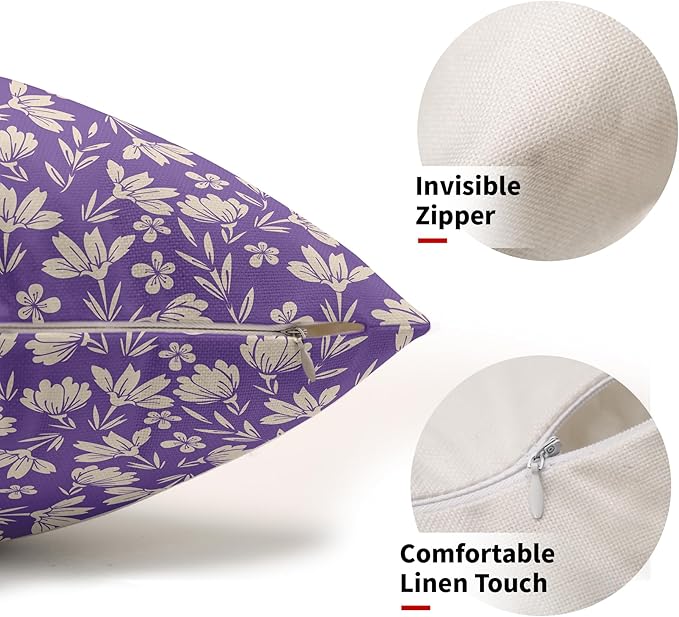 Purple Pillow Covers 12x20 Set of 2 Vintage Floral Rustic Old Style Cute Flower Print Rectangle Decorative Outdoor Pillowcases Seasonal Farmhouse Throw Cushion Case Couch Sofa Bed Decor