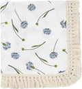 insular Cotton Muslin Baby Blanket with Tassel, Boho Bohemian Muslin Swaddle Blanket Baby Receiving Blanket with Fringe, Nursery Decor Throw or Nursing Blankets, 47" x40”, Blue Dandelion