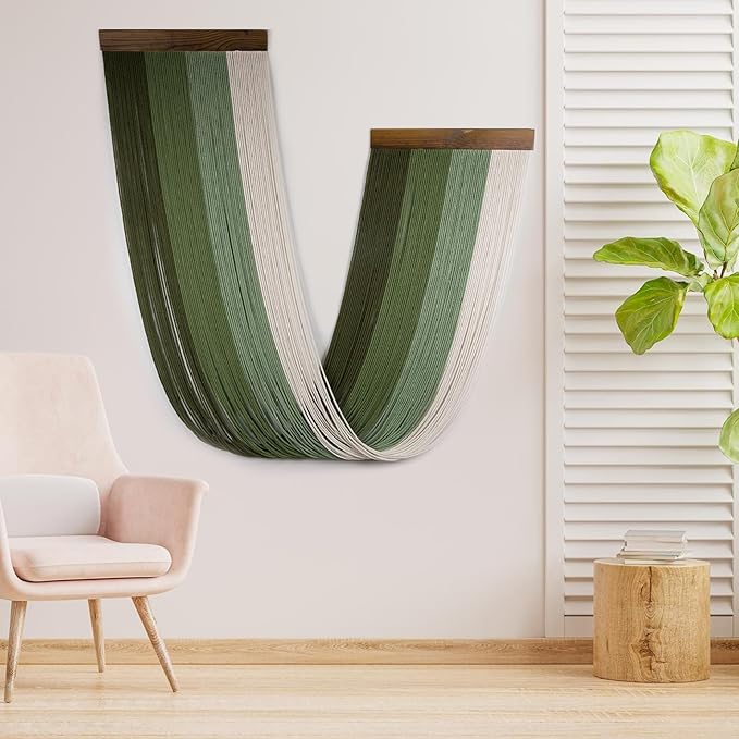 EOBTAIN Large Macrame Wall Hanging Art Decor,Boho Gradient Green to White Cotton Woven Tassel Tapestry for Bedroom Living Room Decor,Handmade Ombre Wall Art Home Decoration,Fashional Gift