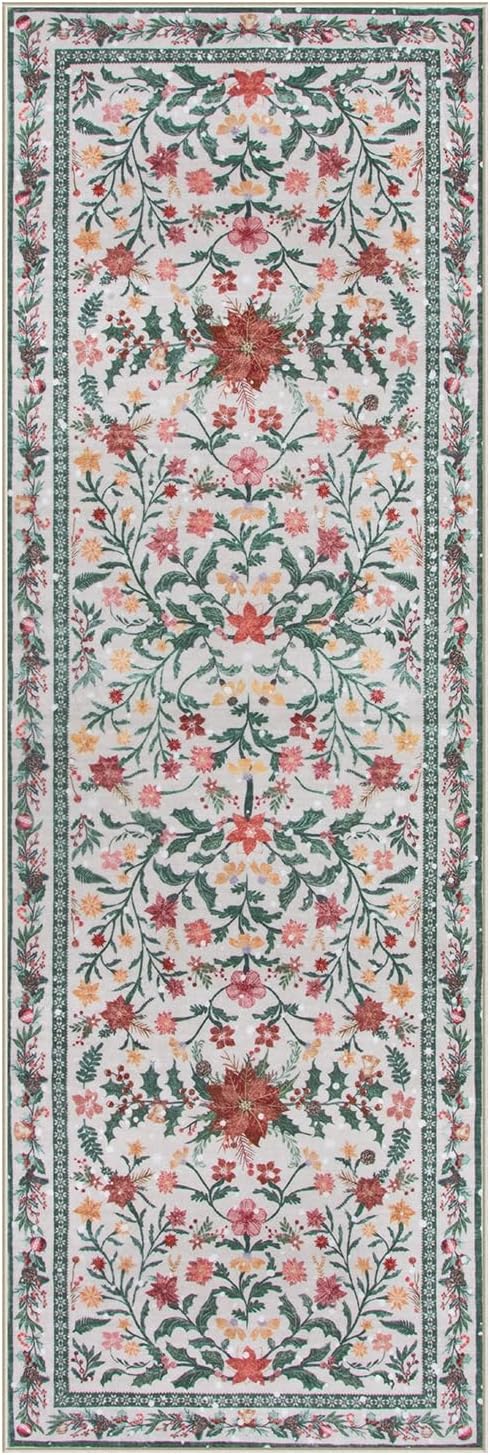 Lahome Christmas Runner Rugs 2x6 Kitchen Decor, Entry Way Rugs with Botanical Holly Berries, Non-Slip Thin Mat for Hallway Front Door Cottagecore Indoor Decor