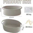 Woven Basket,Small Rope Storage Bin with Handles & Ribbon Bag, Organizer for Shelves Closets,Gift Basket Empty for Birthday,Books,Dog Toys, Grey