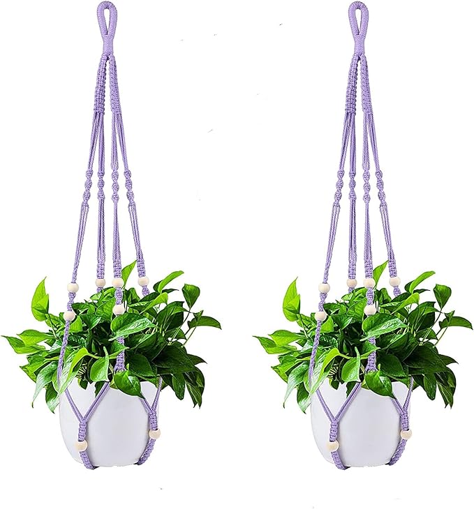 Plant Hanger for 5 to 10 Inch Plant Pots, Set of 2 Indoor Handmade 35 Inch Woven Rope Hanger Kits with Hooks and Wood Beads, Hanging Planter Basket Holder for Boho Home Decor