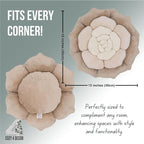 Throw Pillow in Monochromatic Colors - Flower Shaped Pillow – Soft Plush Floral Throw Pillow for Bed, Couch, Sofa & Kids Room | Cute Fluffy Bloom Cushion for Aesthetic Room Decor (Beige)