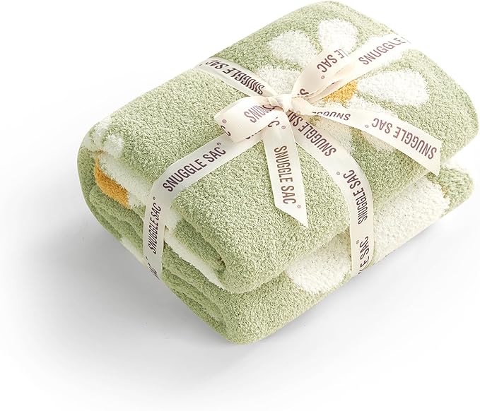 Snuggle Sac Spring Flower Throw Blanket for Couch, Fuzzy Microfiber Warm Winter Floral Blankets, Cute Throws for Girls Daughter Gifts, Flower Sage Green, 50x60 inches