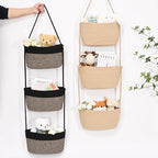 Hanging Basket, 3-Tier Wall Baskets, Over the Door Organizer with 4 Hooks, Hanging Baskets for Organizing, Woven Storage Basket Behind the Door for Nursery, Bedroom, Living Room, Kitchen