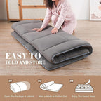 WhatsBedding Japanese Floor Mattress Futon Mattress 3" Grey Tatami Mat Shredded Memory Foam Filled Sleeping Pad, Foldable & Portable Roll Up Lounger Camping Bed for Kids and Adult,Queen Size 60"x 80"