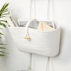 DULLEMELO Hanging Basket with Button Strap 3-Tier Woven Cotton Hanging Wall Baskets for Storage, Boho Wall Decor Hanging Storage Basket with Button Strap, White