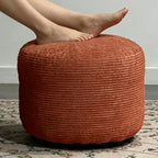 Oslimea Round Ottoman Foot Rest 20 x 15 Foot Stool Ottoman Pouf with Foam Chunk Filling for Living Room, Floor Poufs Foot Rest for Bedroom, Spice Corduroy