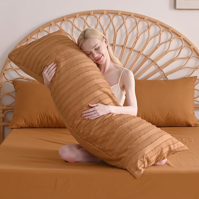 JELLYMONI Pillowcases Body Size Rust 1 Pack Boho Striped Bed Pillow Covers 20x54in Polyester Envelope Pillow Shams Tufted Bohemian Textured (Pillows are not Included)