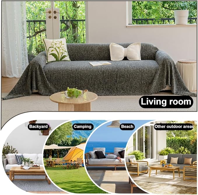 ROOMLIFE Gray Couch Cover Boho Sofa Covers for 3 Cushion Couch Washable, Furniture Protector Sofa Couch Cover for Dogs, Soft Chenille Sofa Slipcover, Couch Throw Blankets with Tassels 71 '' X 134''