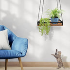 Plant Hanger Indoor, 16" Wooden Hanging Plant Holder with Metal Frame Large Hanging Planter for Indoor Plants Load 50LB Hanging Plant Shelf with 27.6" Long Chain, Ideal for Heavier Pots Window Ceiling