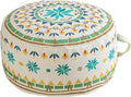 MOCOFO Round Bohemian Ottoman Pouf Cover, 18 Inch, Cotton Blend, Church Window Print, Living Room Storage Footrest, Cover Only (Green Diamond)