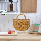 TEHAUX Hand Woven Hanging Basket for Kitchen Storage Lightweight Wall Mounted Rattan Style Organizer 7.08X5.90X5.11 Inches Space-Saving Container for Household Sundries
