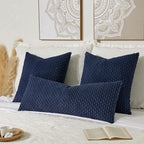 Kevin Textile 14x36 Inch Long Lumbar 1 Pack Boho Decorative Throw Pillow Cover Soft Striped Corduroy Rectangle Cushion Case Farmhouse Solid Color Accent for Living Room Couch Sofa Bed, Navy Blue