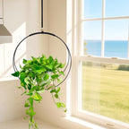 2Pcs Black Plant Hanger with Wood Base, Hanging Window Planter Boho Macrame Hanging Plant Holders, for Window Indoor Outdoor Room Ceiling Home Decorations