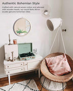 Poeme Boho Wall Mounted Circle Mirror, Wooden Round Wall Decor for Bathroom Living Room Bedroom, Decorative Hanging Farmhouse Nursery Furniture (14 Inch)