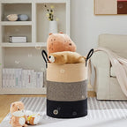 VIPOSCO Large Laundry Hamper, Tall Woven Rope Storage Basket for Blanket, Toys, Dirty Clothes in Living Room, Bathroom, Bedroom - 100L Brown & Black