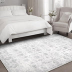 Washable 5×7 Area Rug for Living Room, Vintage Floral Rug Soft Non Slip Stain Resistant Boho Carpet for Bedroom Dinning Room Kitchen Home Office Grey