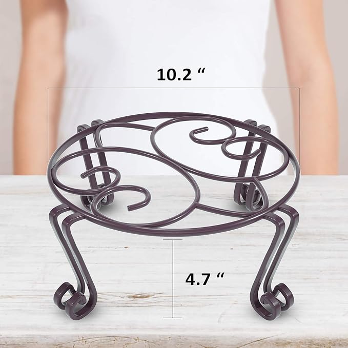Yimobra Original Patented Plant Stand for Flower Pot Heavy Duty Potted Holder 10.2 x 4.7 Inches, Tall Indoor Outdoor Metal Rustproof Iron Garden Container Round Supports Rack for Planter Bronze/Brown